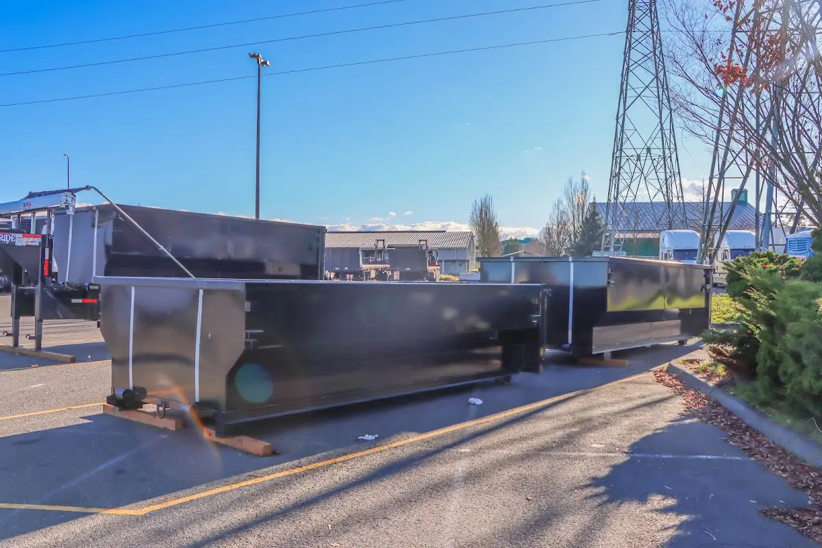 Roll-off dumpster ready for waste disposal at job site for 3 Yard Dumpster Rental in Molalla